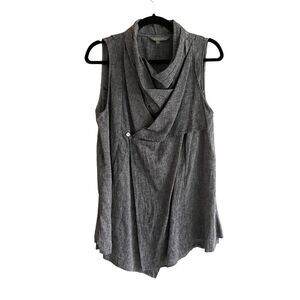 (SOLD) KENAR Linen Cotton Draped Sleeveless Blouse Tank Top Gray M
